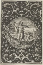 Wenus i Kupidyn w ozdobnej ramie z groteskami, z Sądu Paryskiego..., ok. 1580-1600.
