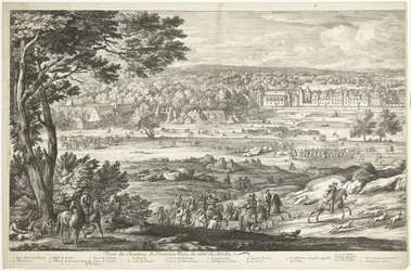 Widok zamku Fontainebleau (lewa strona) Veuë du Chasteau de Fontainebleau du costé du Jardin (tytuł na obiekcie)
