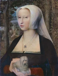 Portret damy, półdługi, z psem
