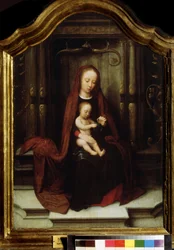 „Madonna z Dzieciątkiem” (tronująca Dziewica z Dzieciątkiem) Obraz Adriaena Isenbranta (Adrien Ysenbrant, Ysenbrandt, Hysebrant) (1490-1551) XVI-wieczne Muzeum Puszkina Moskwa
