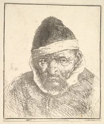 Stary człowiek w białym kołnierzyku i spiczastym kapeluszu, 1610-85.