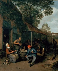 Chłopi palący i ucztujący przed tawerną, 1676