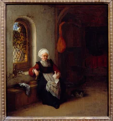 Kobieta ma list. Obraz Adriena Van Ostade (1610-1685) Ec. Hol.