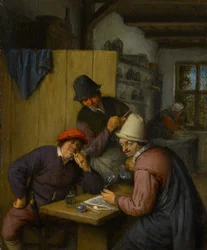 Trzej farmerzy pijący i palący w tawernie, 1666-67