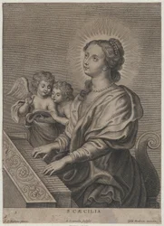 Święta Cecylia grająca na organach, z dwoma puttami po lewej, ok. 1654-77.