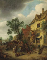 Bauern beim Torfabladen Wieśniacy niosący torf do domu