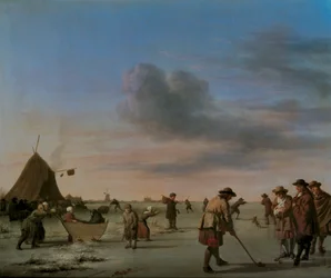 Харлемын ойролцоох мөсөн дээрх гольфчид, 1668 (панел)поли