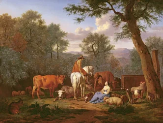Pejzaż z bydłem i postaciami, 1664