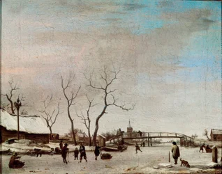 Riviere Gelee z łyżwiarzami Obraz Adriaena Van de Velde le jeune (1636-1672) 1668 wym. 23x30 cm Paryż, Musée du Louvre