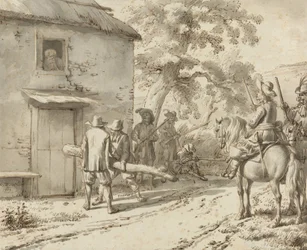 Żołnierze wyważają drzwi, 1669 (rysunek piórem i atramentem)