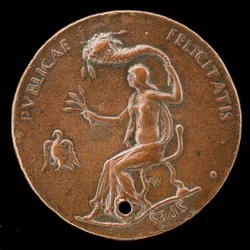 Siedząca Felicitas, trzymająca uszy kukurydzy i machająca róg obfitości [rewers], 1494 lub wcześniej.