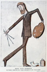 Karykatura o Kees Van Dongen (1877-1968), francuskim malarzu niemieckiego pochodzenia. Rysunek Barrère, w „”Fantasio”” z 15.10.1921