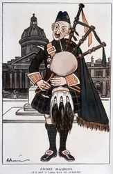Karykatura w akademiku André Maurois (pseudonim Emile Herzog), francuskiego powieściopisarza, eseisty i historyka (1885-1967) - Barrère, w „”Fantasio”” z 15.04.1929