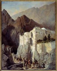 Widok klasztoru św. Katarzyny na górze Synaj Obraz Adriena Dauzatsa (1804-1868) 1845 nd. 1,3x1,04 m²
