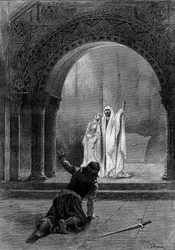 Przedstawienie teatralne: „”Garin”” Paula Delaira (1842-1894) z Henri Maubantem (1821-1908) (Herbert), Adeline Dudlay (Aischa) i Jean Sully Mounet dit Mounet Sully (Mounet-Sully) (1841-1916) (Garin). Paryż, komedia francuska