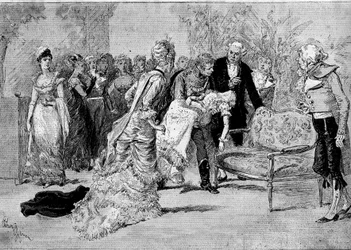 Przedstawienie teatralne: „Le beau Solignac”” Julesa Claretie (1840-1913) i Williama Busnacha (1832-1907) z Edouardem Angelo (Solignac) i Melle Cassothy (Louise de Farges). Paryż, teatr Chatelet