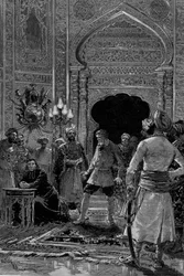 Przedstawienie teatralne: Scena VI „Le Pritre” Charlesa Bueta (1846-1897) z Paulem Felixem Josephem Tailliade (1826-1896) (Abbe Patrice) i Montalem (Nicolas Charles Bonlarron
