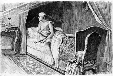 Grawer autorstwa Adriena Moreau (1843-1906) ilustrujący „Kandyda” Francois Marie Arouet dit Voltaire (1694-1778).