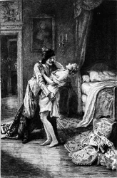 Grawer autorstwa Adriena Moreau (1843-1906) ilustrujący „Kandyda” Francois Marie Arouet dit Voltaire (1694-1778).