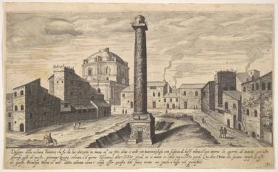 Tablica 31: widok kolumny Trajana z jej cokołem wykopanym z ziemi, su..., 1606.