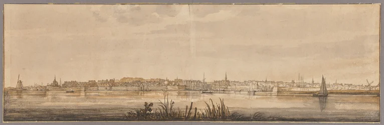 Panoramiczny widok na Dordrecht i rzekę Maas