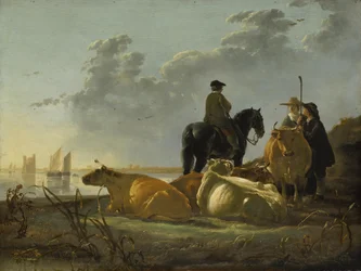 Chłopi i bydło nad rzeką Merwede, ok. 1655-60 (olej na panelu)