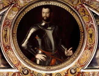 Portret Jean de Medici dit Jean des Bandes Noires (Giovanni Dalle Bande Nere) (1498-1526) autorstwa Bronzino (1503-1572) - Obraz zachowany w Palazzo Vecchio we Florencji