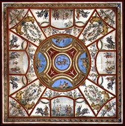 Projekt sufitu w malowanym pokoju śniadaniowym w Kedlestone Hall, Derbyshire, ok. 1760 (pióro i tusz oraz akwarela na papierze)