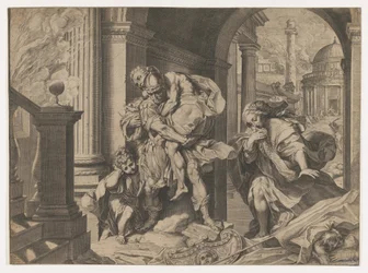 Eneasz i jego rodzina uciekają z Troi, 1595.