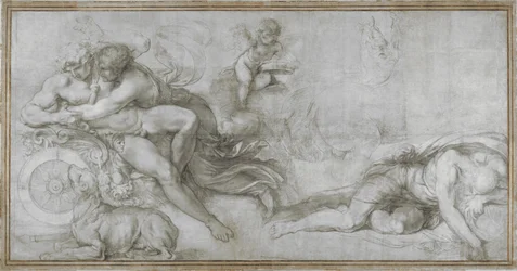 Cephalus porwany przez Aurorę w jej rydwanie Cartoon na fresk w Galerii Palazzo Farnese, Rzym, c. 1599