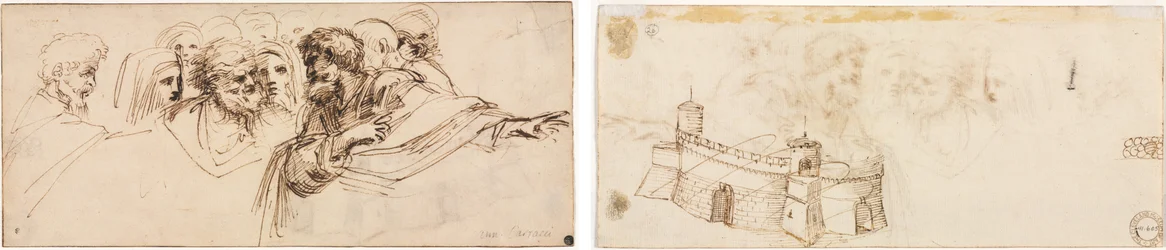Studium głów (rekto); Crenelated Fortress (verso)