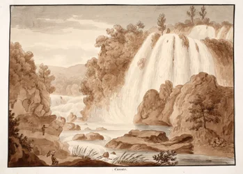 Kaskada w Tivoli, 1833 (akwaforta z brązową farbą)