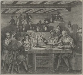 Baccio Bandinelli w swojej pracowni trzymający statuetkę Wenus, studenci szkicujący z miesiąca..., 1531.