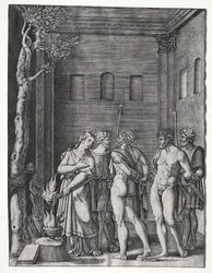 Orestes i Pylades sprowadzeni do Ifigenii na ofiarę