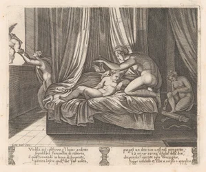 Ilustracja 13: Psyche patrząca na Kupidyna, z Historii Kupidyna i Psyche opowiedzianej przez Apulei..., 1530-60.
