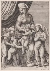 Dziewica, Dzieciątko Chrystus, Dzieciątko św. Jan i Dwa Anioły, dat. 1516.