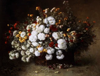 Martwa natura z kwiatami (astry). Obraz autorstwa Aime Perret (1847-1927) Kolekcja prywatna.