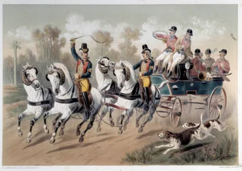 Przerwa na polowanie, początek myśliwych Grafika Alberta Adama (1833-?) XIX-wieczny Paryż, Musee Carnavalet
