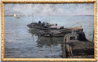 Na dolnej Skaldzie, ostatnie promienie, zacumowani rybacy