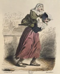 Cour des wonders, wg Jacques Callot (1592-1635) ryty przez Adriena Lavieille (1818-62) (kolorystyka)