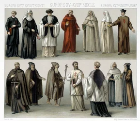 Stroje zakonne w Europie od XV do XVIII wieku. Ilustracja w „Kostiumie historycznym” Racineta