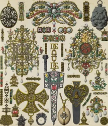 Biżuteria XVII-wieczna, litografia Schmidta opublikowana w Le costume historique, tom V
