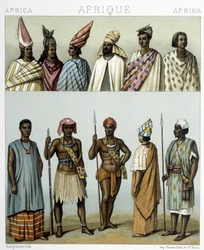 Tradycyjne stroje Senegalu. Ilustracja w „Le costume historique” Racinet