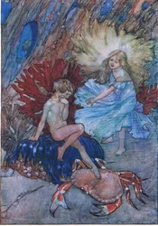 „Nie, nie szturchaj tego biednego kraba w sprawie Toma”, z pubu The Water Babies, autorstwa Humphrey Milford Oxford University Press, ok. 1930 r. (litografia kolorowa)