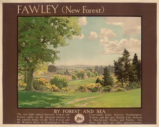 Fawley (New Forest), plakat reklamujący Southern Railway (kolor lito)