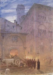 Lukka; Toskania; procesja religijna; wózek; krowa;