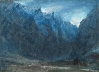 Dolina Romsdal, Norwegia (akwarela z akwarelą, kredą i tuszem)