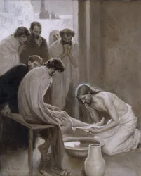 Jezus myje stopy swoim uczniom, 1898 (olej i grisaille na papierze)