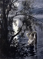 Przedstawienie ondine, nimfy wodnej z mitologii germańskiej. Ilustracja autorstwa Alberta Edelfelta (1854 - 1905).