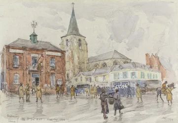 Oisemont, dowództwo 3. dywizji, 1918 (wc i gwasz z węglem na papierze)